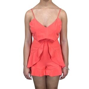 Mustard Seed Coral Ruffle Hem Romper V-Neck Spaghetti Strap XS NEW